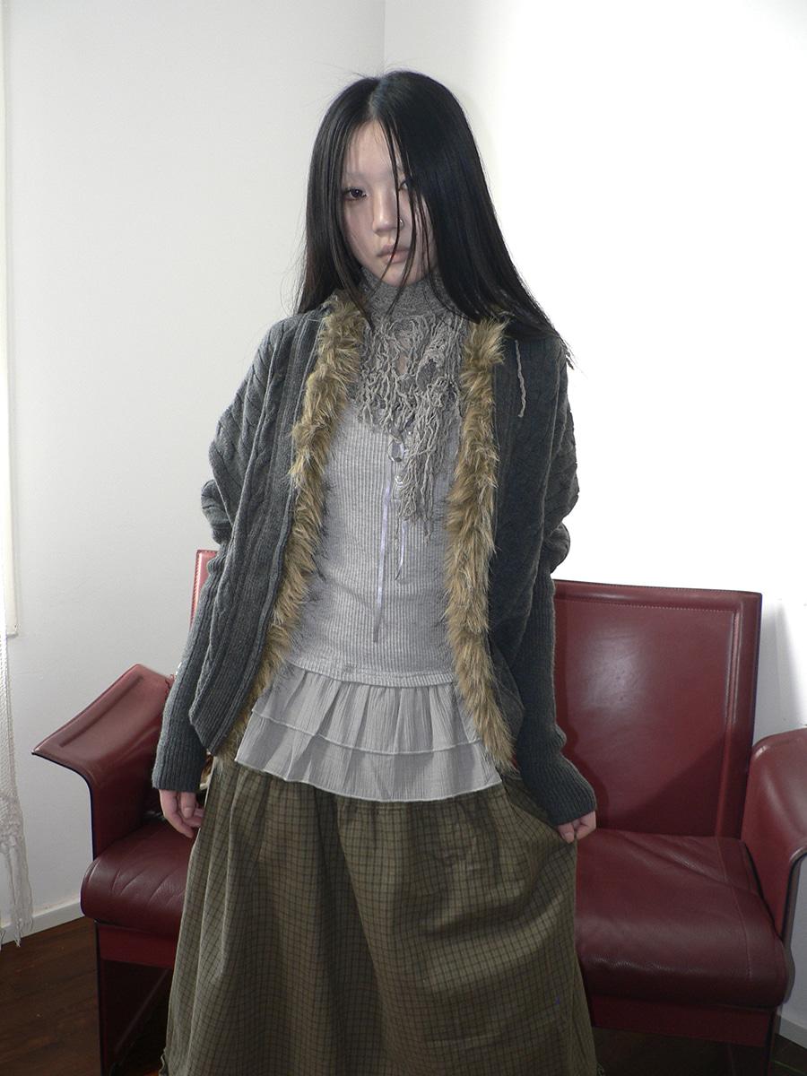 ang:project Hobo batwing sleeve fur-trimmed knit cardigan