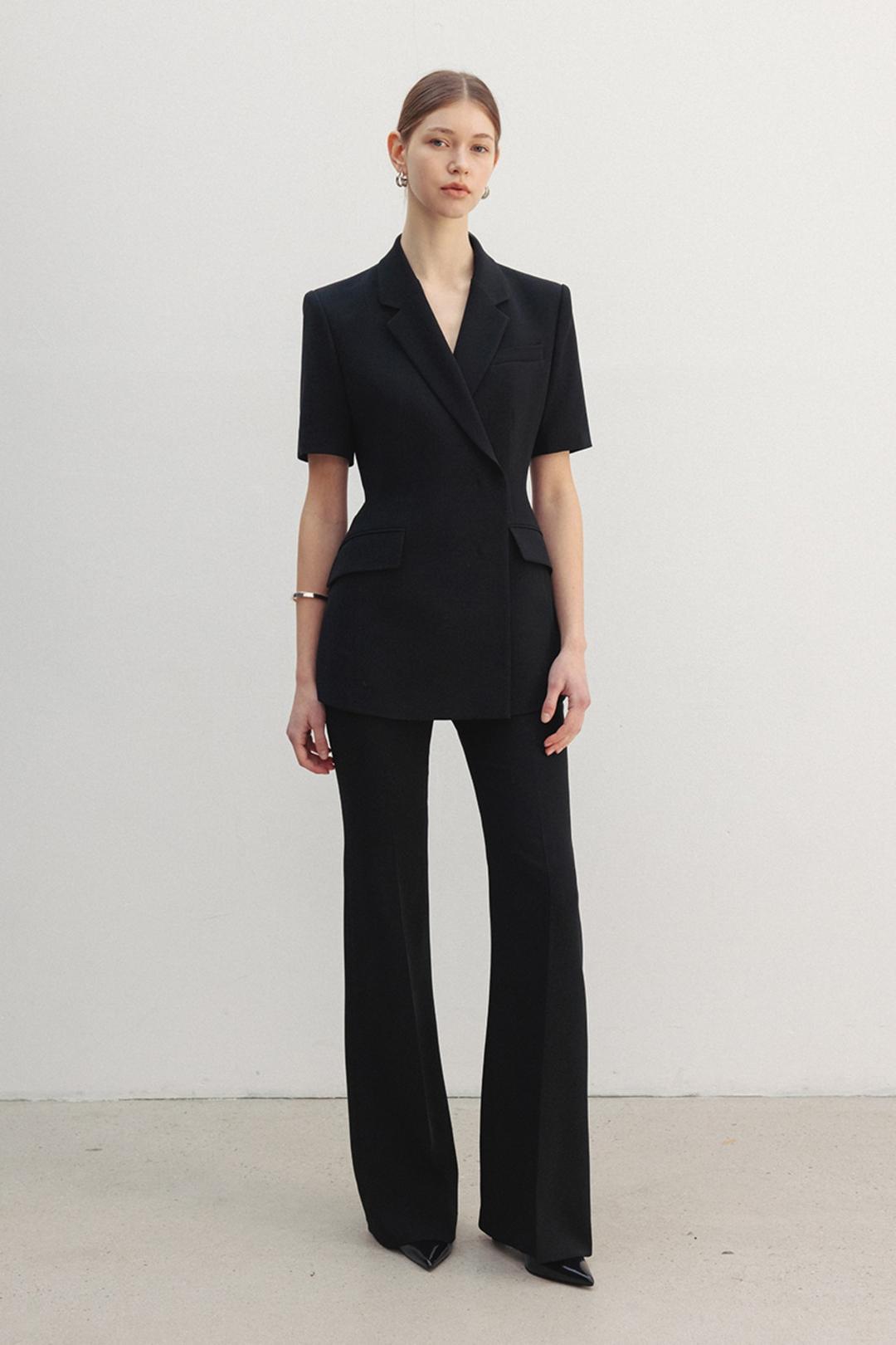 [SET]TRINITY Double breasted tailored half sleeve blazer + VASHTI Bootcut trousers (Modern black)