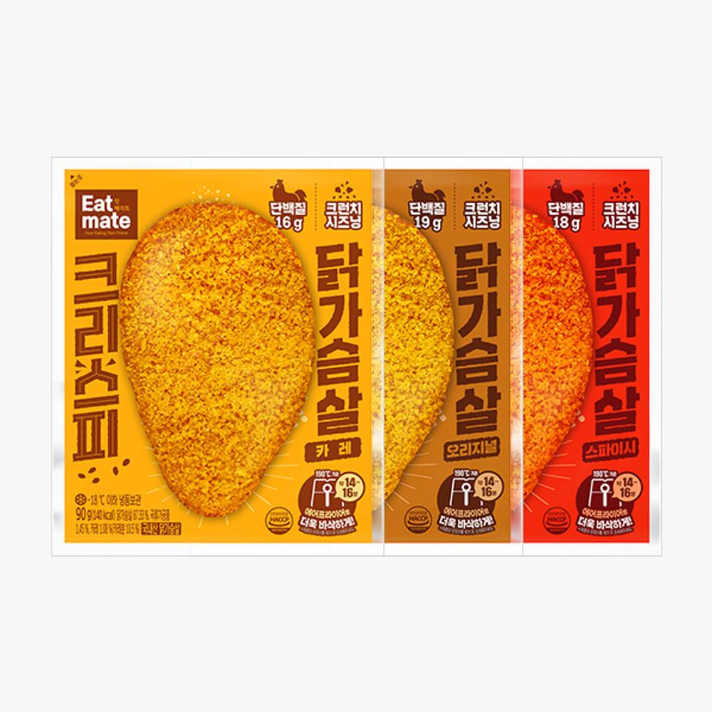 잇메이트 크리스피 닭가슴살 오리지널 90g x 30팩 / 스파이시 카레 크런치 시즈닝