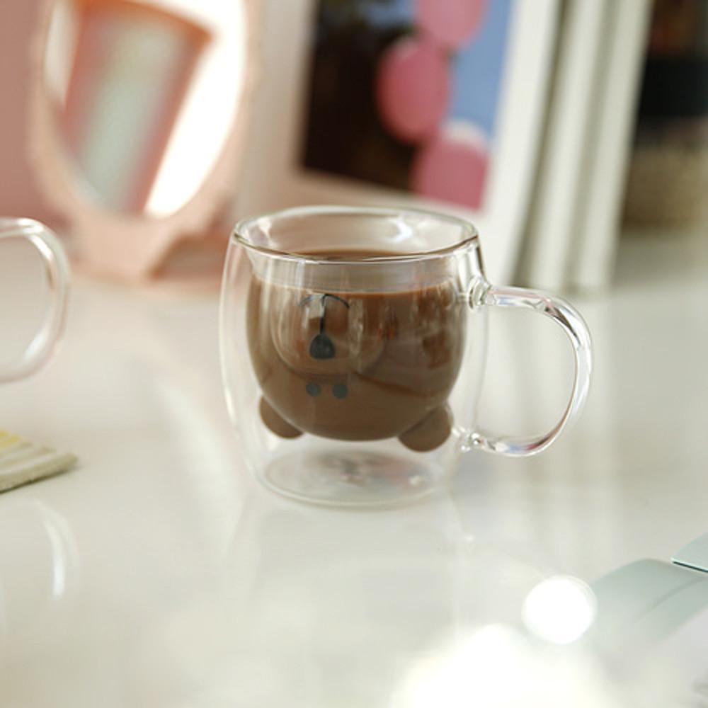 동물 손잡이 이중 내열 유리컵 곰돌이 유리잔 260ml