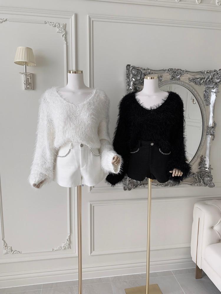 보들 브이넥 크롭니트 [ 2color ]