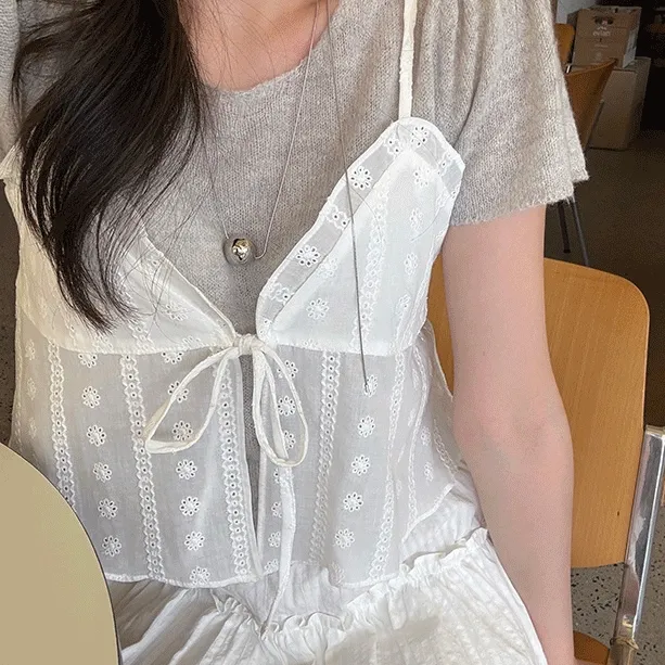 펀칭 자수 뷔스티에 탑