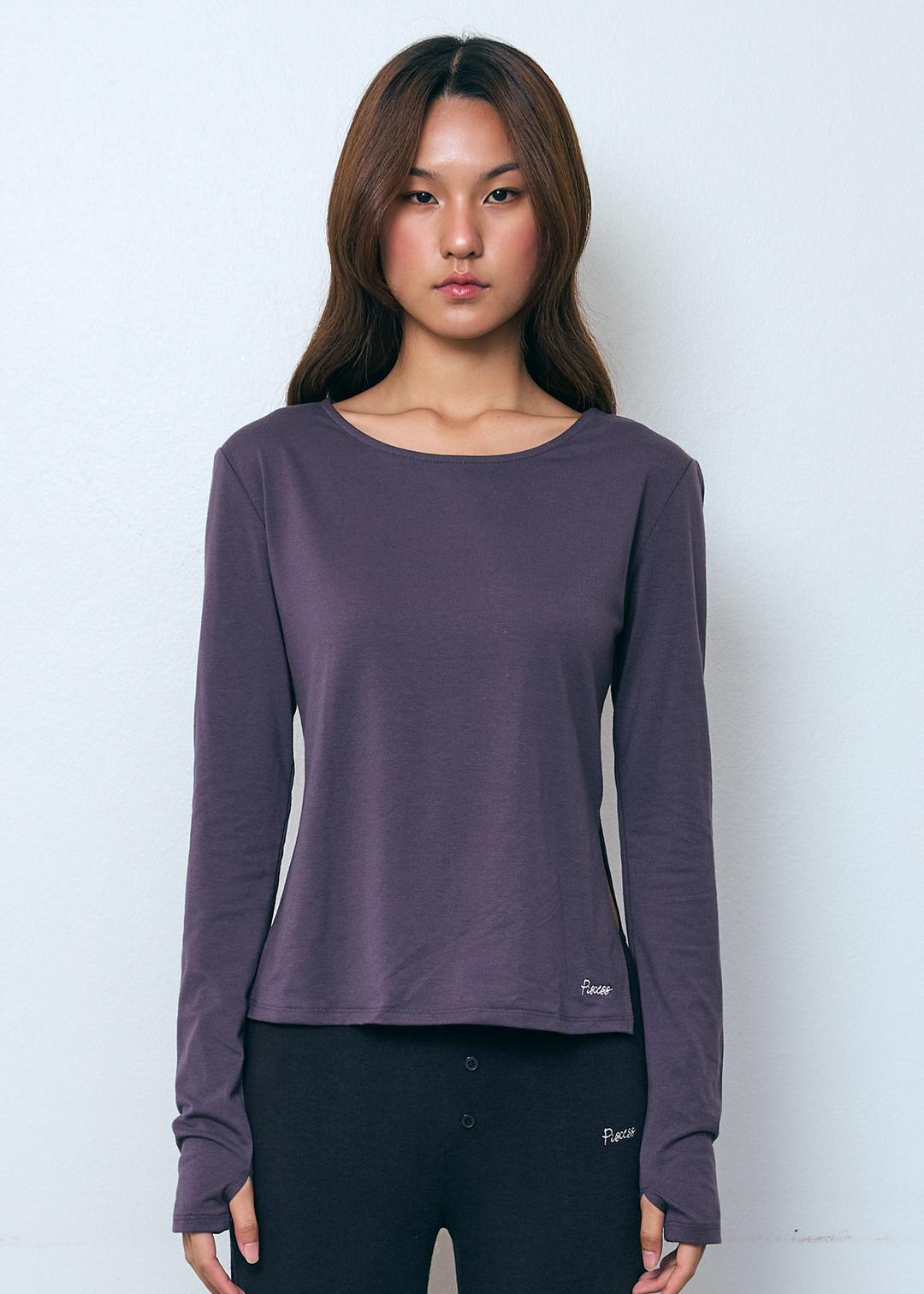 Side Slit Long Sleeve Top_Charcoal