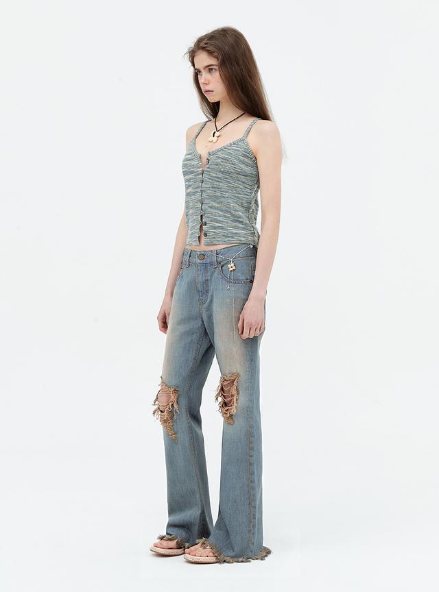 Washed ripped slim jeans. Blue