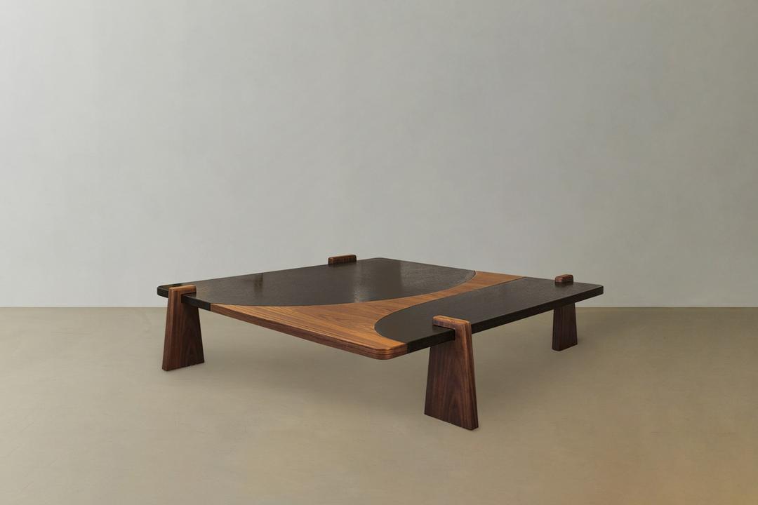 Black Stone and Wood Tea Table