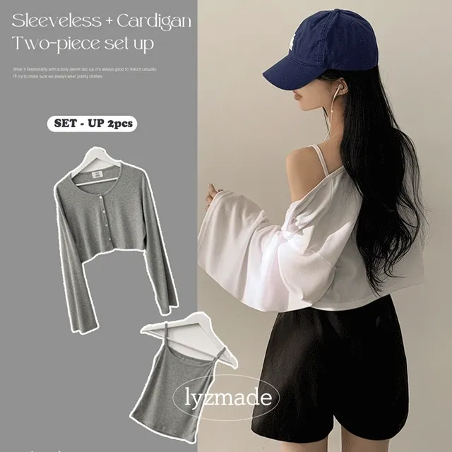 [자체제작/독보적인핏!] 팔뚝살커버! 간절기 크롭 나시가디건SET 박시핏 투피스 세트 빅사이즈