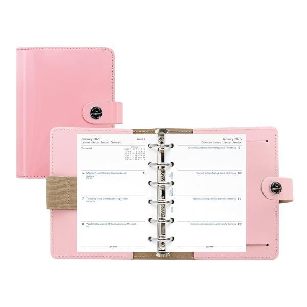 Filofax 오리지널 오거나이저, 포켓 사이즈, 페이턴트 로즈 - 가죽, 링 6개, 주간 캘린더 다이어리, 다국어, 2025 (C026081-25)