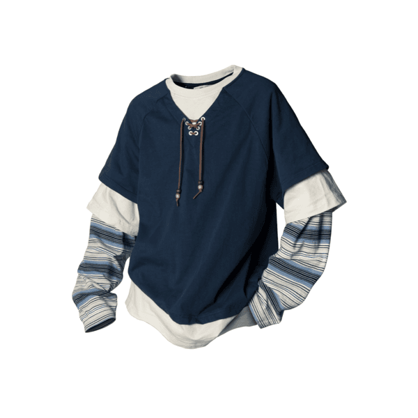 four-color striped splicing knotted three-piece long-sleeved T-shirt