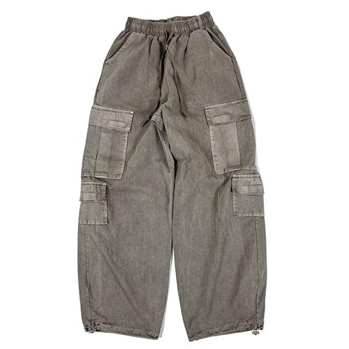 Pigment cotton cargo string wide pants beige