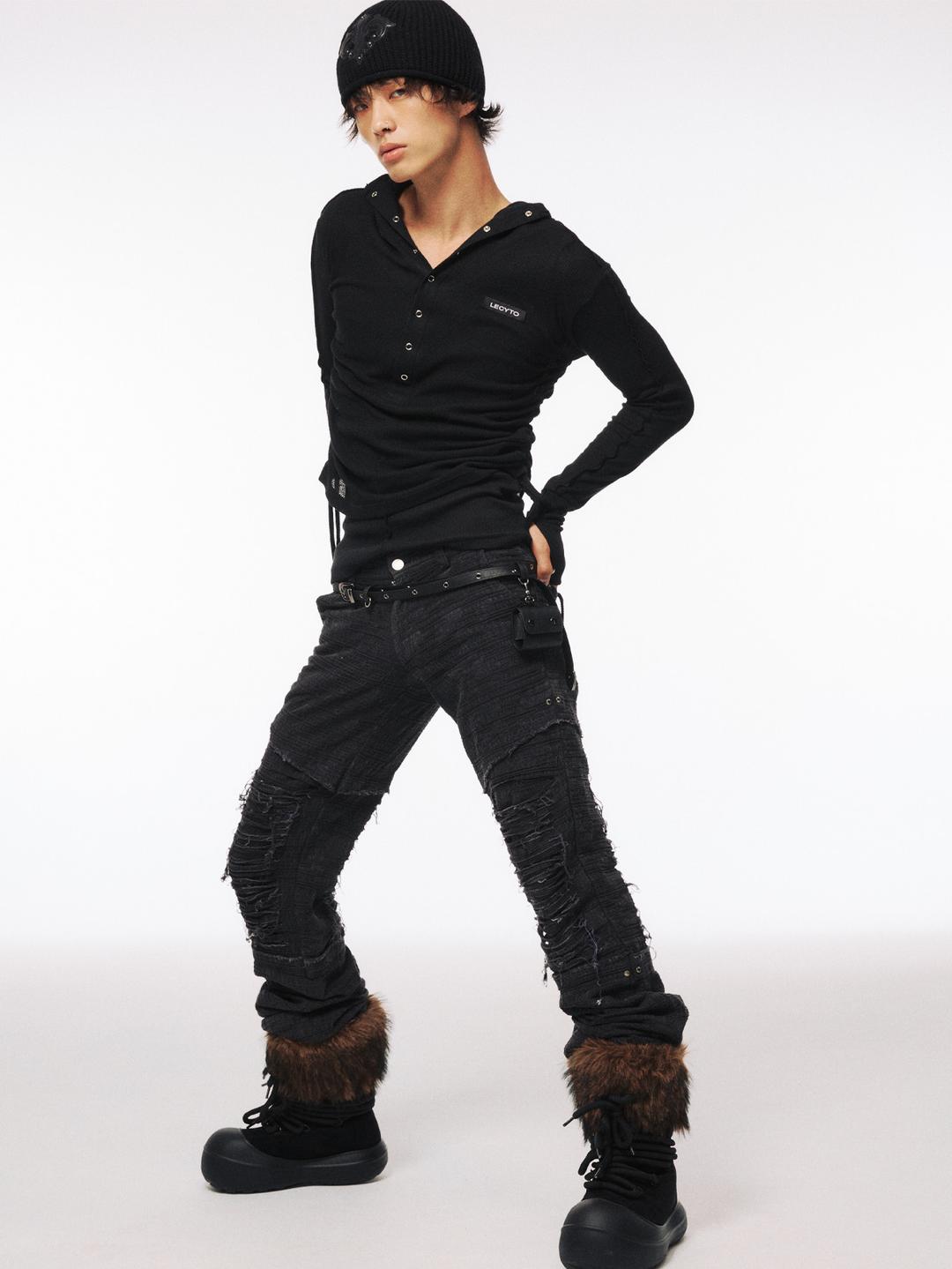 String Slim Hooded T-shirt_[Black]