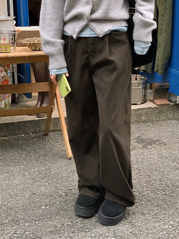 [기모안감] 플로우 코듀로이 핀턱 pants - 2color (골덴/합포/코듀로이팬츠/와이드팬츠/데일리/겨울바지)