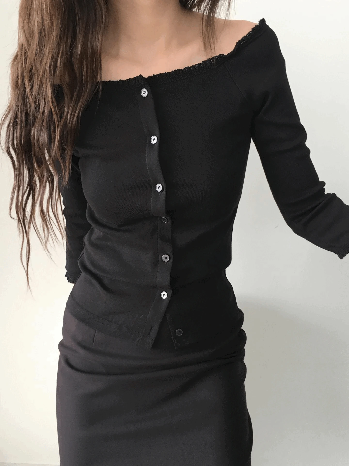 Off lace T  (Ivory, black) *주문시5일소요