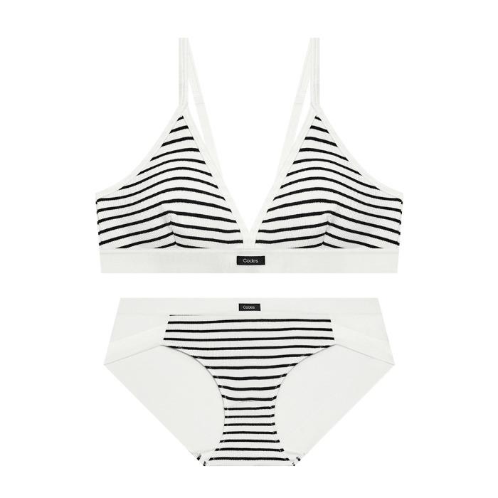 [2컬러] 모노 스트라이프 골지 브라렛 햄팬티 세트