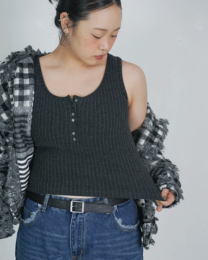 골지 양기모 버튼 나시