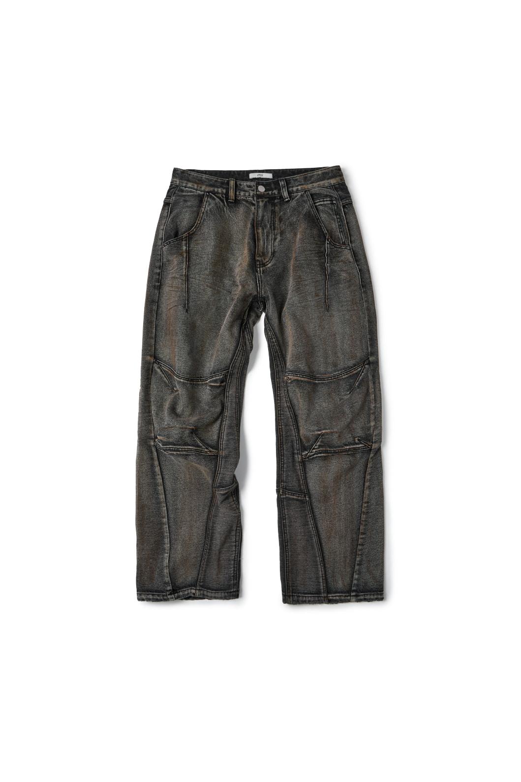 CURVED PANEL DENIM PANTS (GRAY)