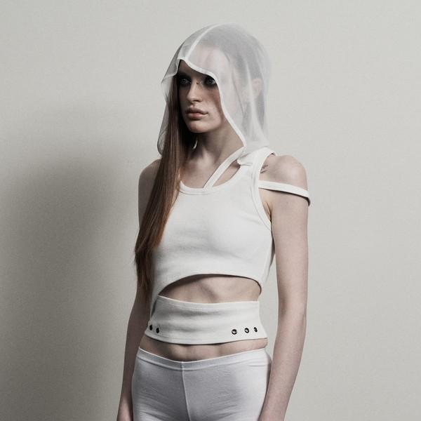 MESH HOOD SLEEVELESS_WHITE