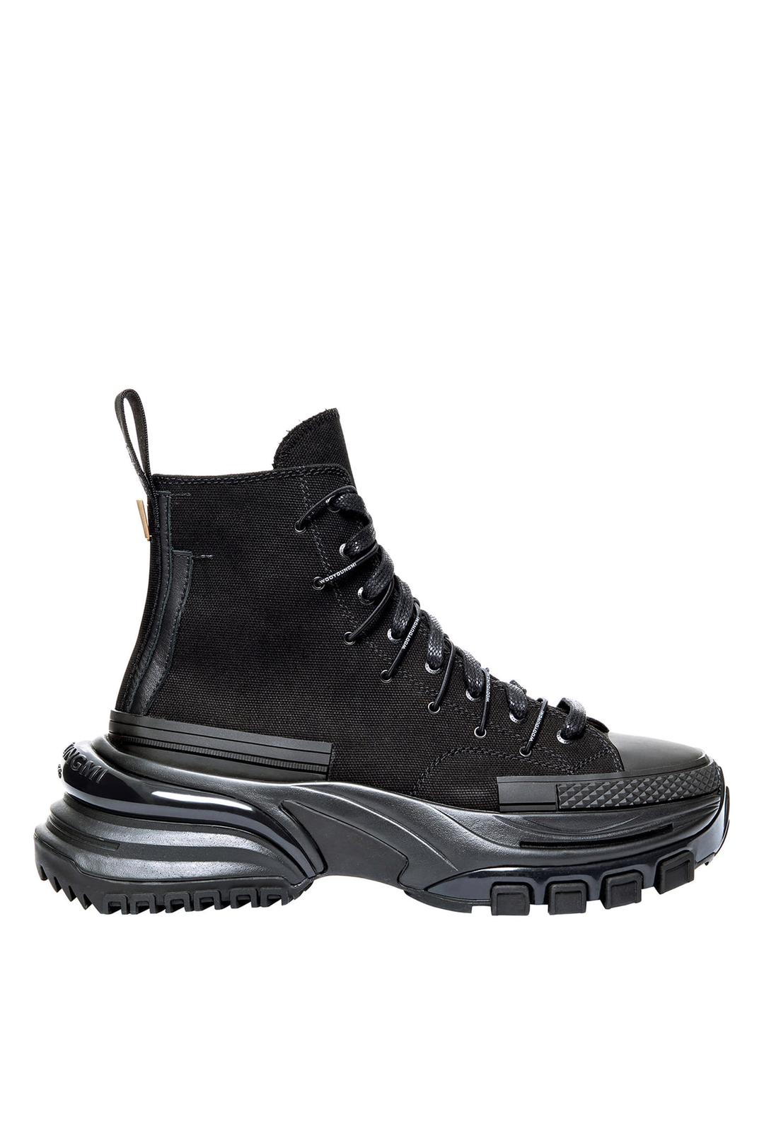 블랙 더블 레이스 하이탑 스니커즈