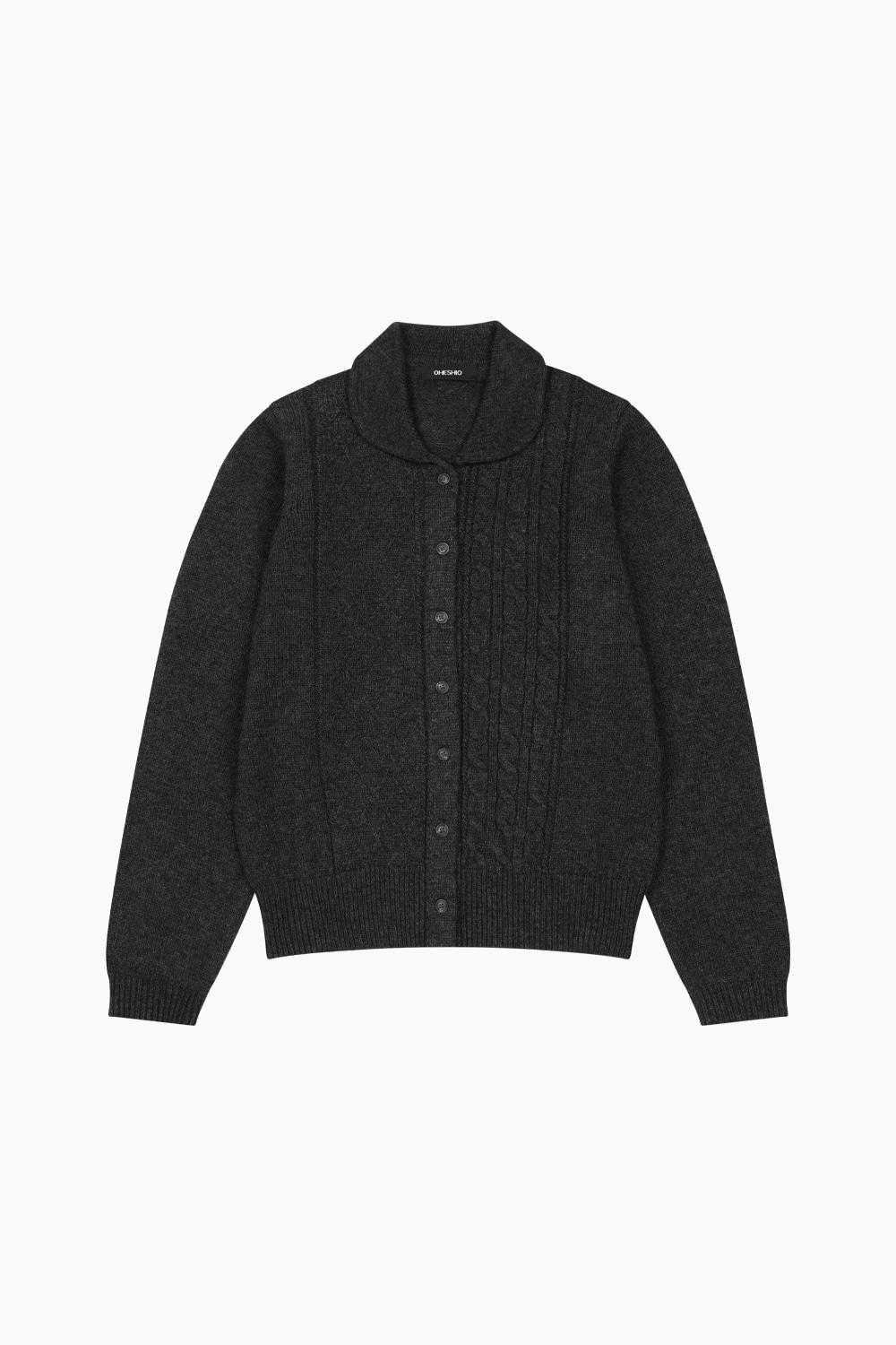 ROUND COLLAR JACQUARD CARDIGAN, CHARCOAL