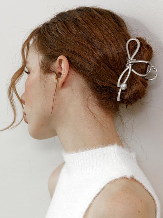 [New][단독][2 colors] Pearl ribbon knot hair claw clip