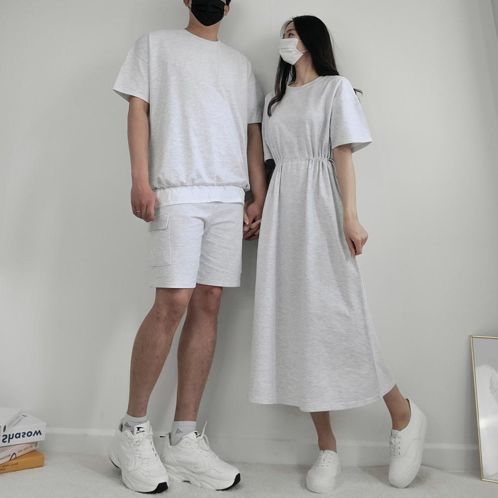 [당일발송*/기획할인/국내제작/체형커버굿] 빅사이즈 꾸안꾸 커플 아노락 허리 스트링 여름 롱원피스 반팔 맨투맨 반바지 카고팬츠 트레이닝세트 츄리닝 바캉스 캠핑룩 커플 시밀러룩