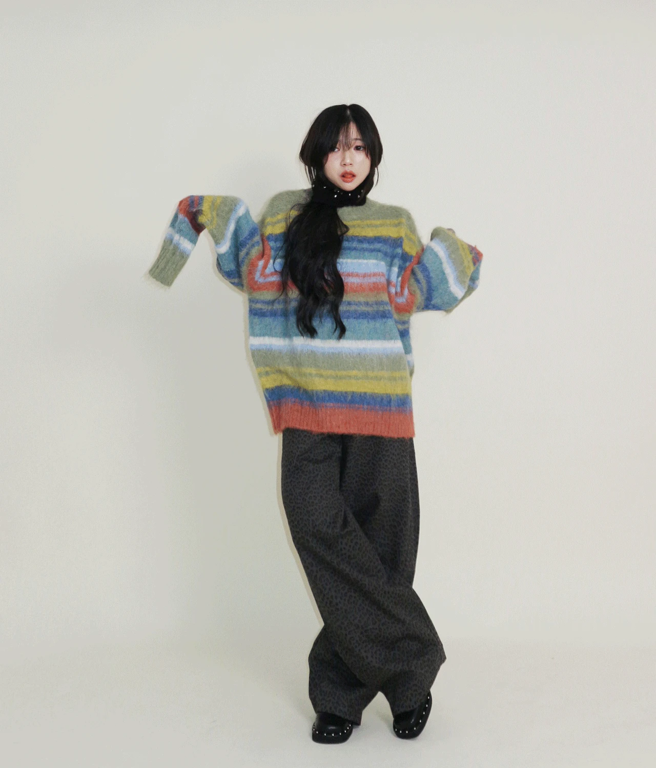 러드 스트라이프 모헤어  긴팔 니트