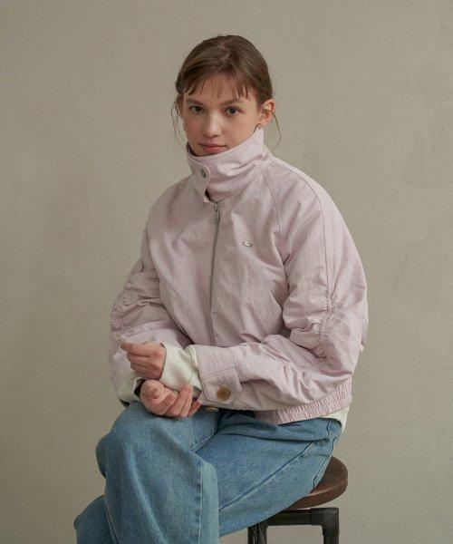 [Woman]페이퍼 셔링 하이넥 자켓_Lavender