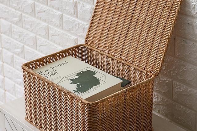 네츄럴 라탄 바스켓 보관함 뚜껑형 수납 바구니 (일반형) 3size