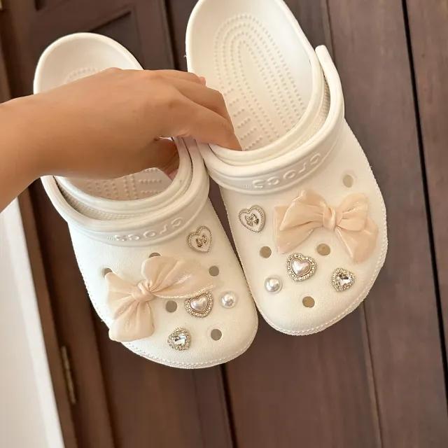 (10pcs)베이지리본 클로그 신발파츠세트 자비츠