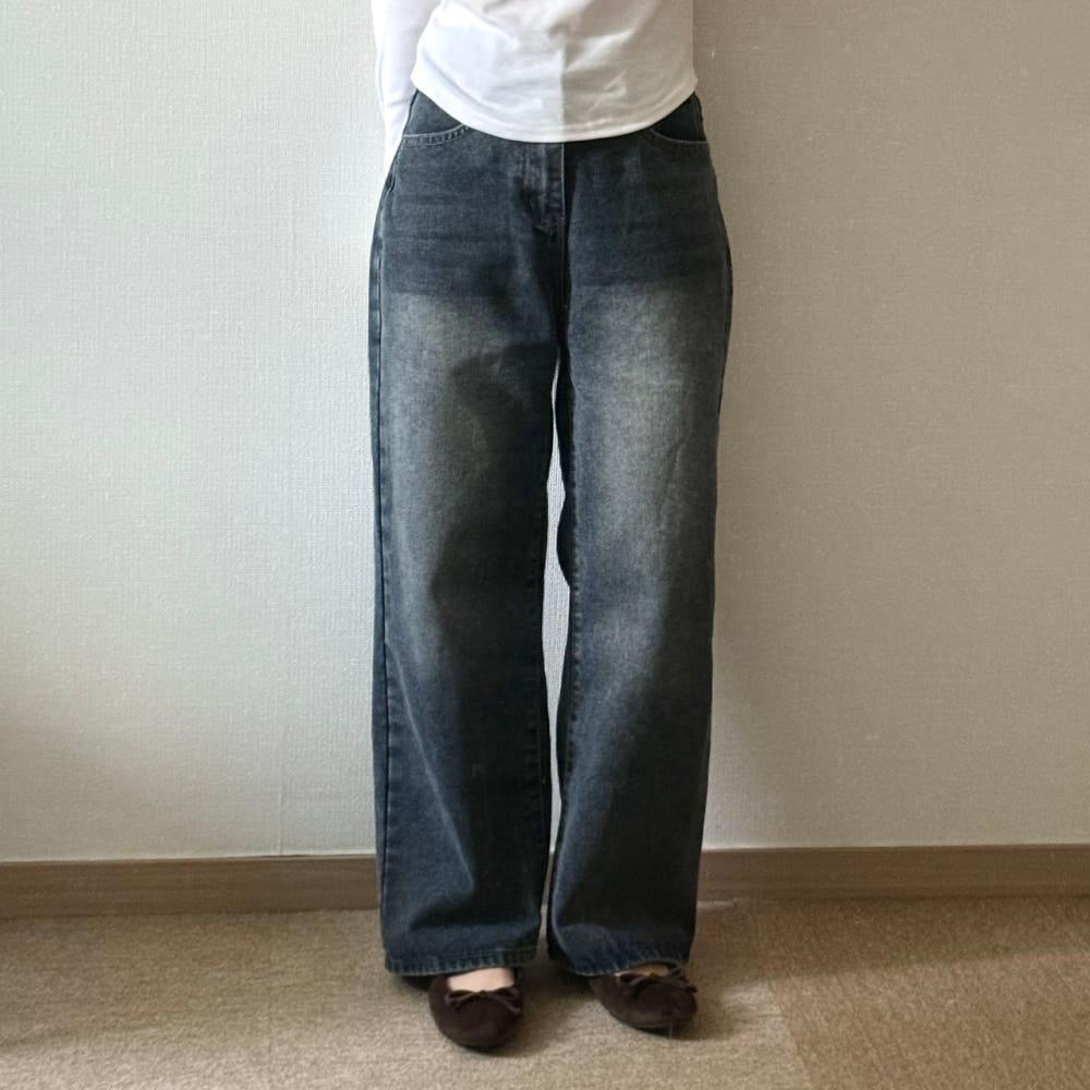 딥블루빈티지데님 키작녀청바지 키작녀기모청바지