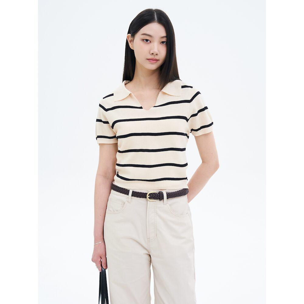 에잇세컨즈 칼라넥 스트라이프 반소매 풀오버  베이지 (355451LYJA)