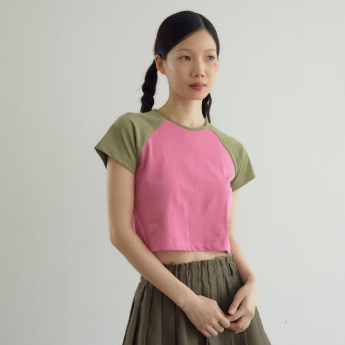 Jouie Crop Raglan T shirt 쥬이 크롭 라글란 티셔츠 (카키/핑크)