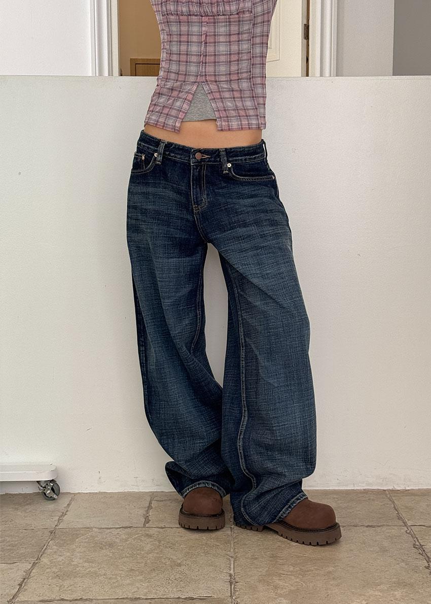 이오엔 INDIGO LOW DENIM PANTS (S-L)