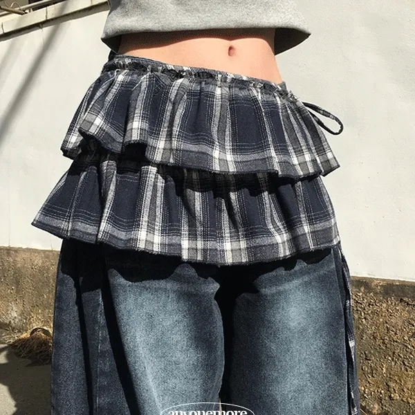 [레이어드🖤] 번지 체크 캉캉 레이어드 랩 스커트 (2color)