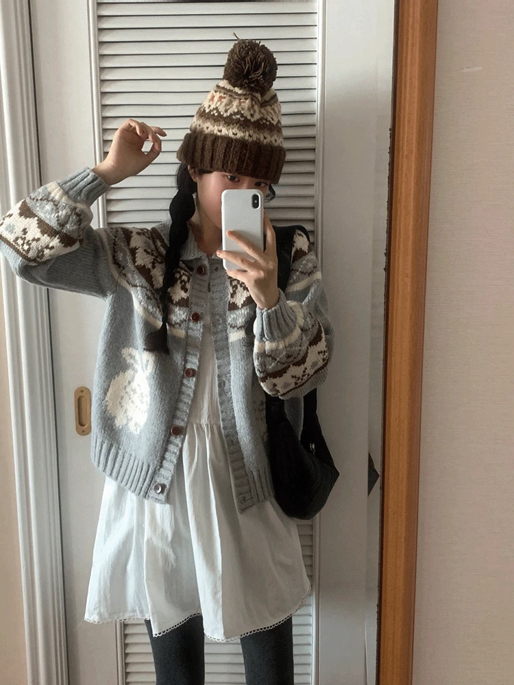 [🐰스탭PICK/도톰원단💭] 래빗 노르딕 가디건