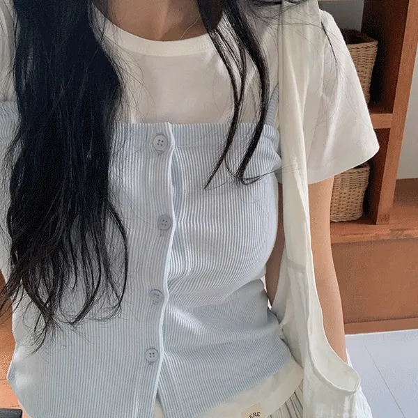 유리 골지 버튼 탑 - 5color (뷔스티에/끈나시/레이어드/단추/슬림/데일리/여름신상/봄신상)