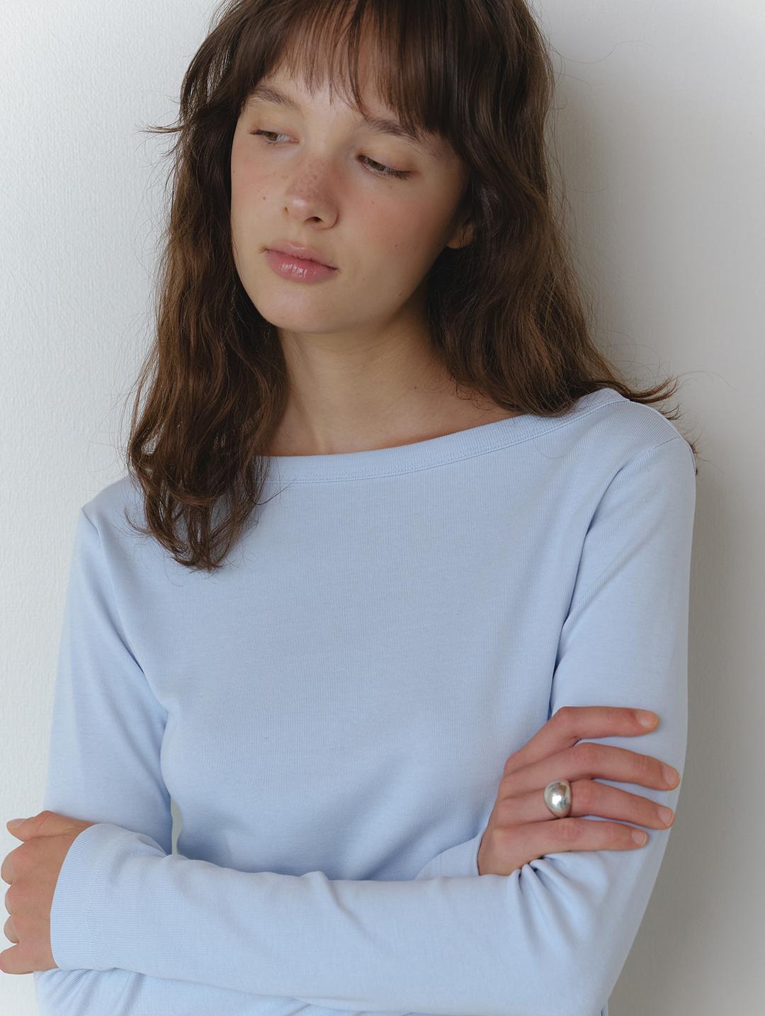 Boat neck comfy t-shirt_sky blue