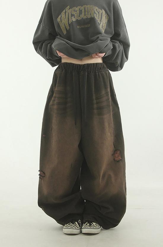 로컬맨션 brownish damage balloon banding pants (unisex)