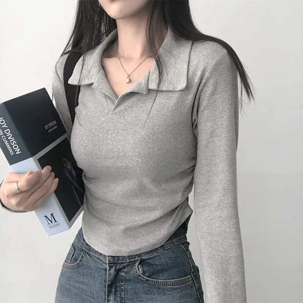 🚚당일출고🚚[쫀득탱글원단] 옆셔링! 깔끔카라넥 크롭핏 긴팔티셔츠