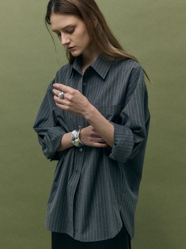 MORI STRIPE SHIRT - GRAY