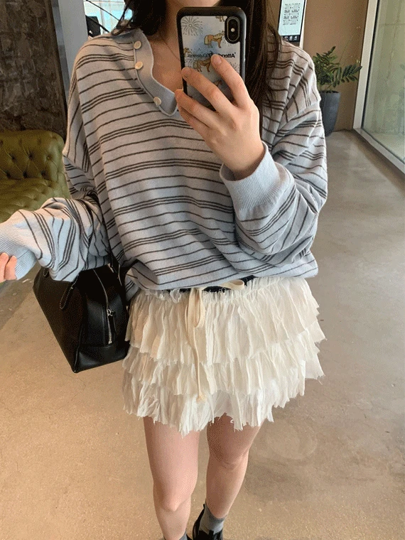 [주문폭주]마임 스트라이프 카라 니트