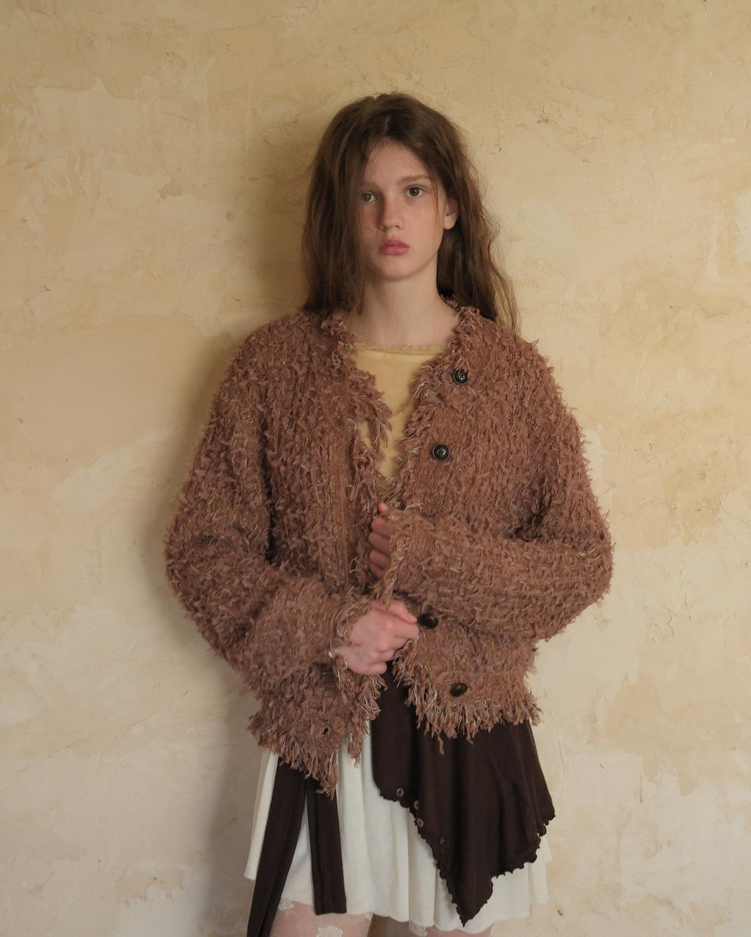 [10/24 예약발송] flétta Mixed Puffy Tweed Jacket_Brown