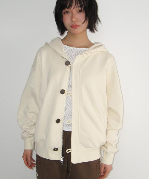 DUFFLE PLACKET HOODIE ZIP UP IVORY