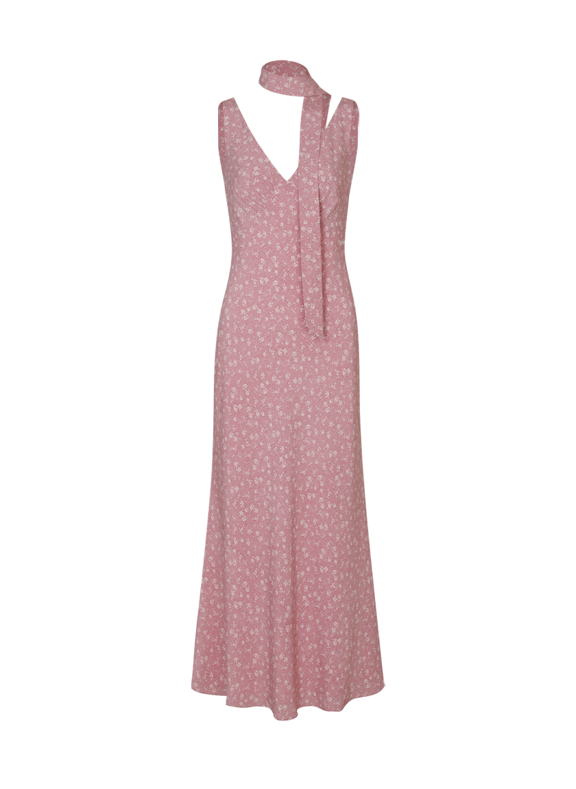Sunday Floral Slim Dress (Scarf Set / Pink)