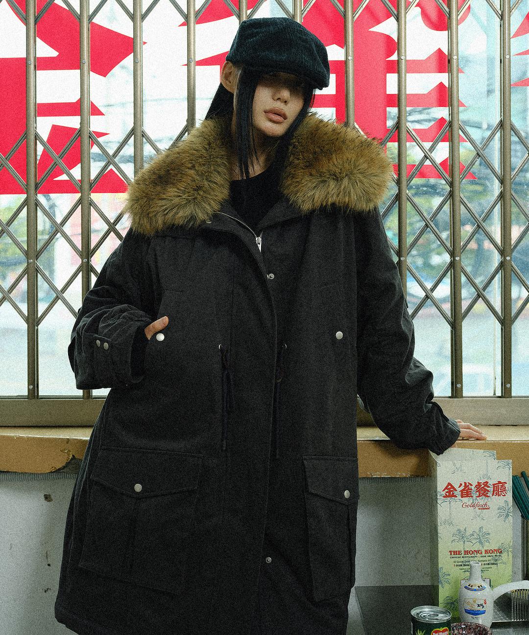 [W] ZNUZ STOPPER QUILTING FUR PARKA - CHARCOAL