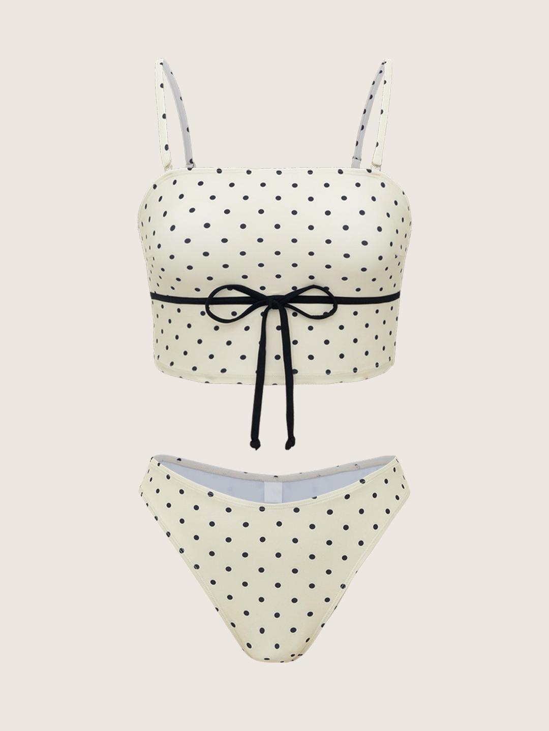 White Polka Dot Tankini Swimsuit