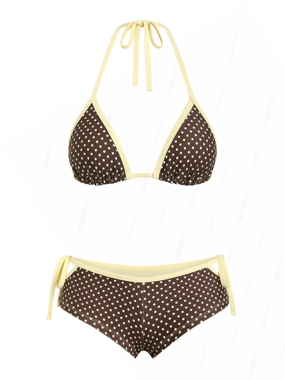 시몰리 폴카 도트 콘트라스트 바인딩 컷아웃 타이드 치키 보이쇼츠 비키니 세트