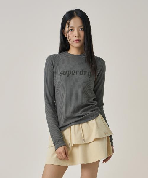 W 후드 리브 니트 슬립 집업 다크그레이