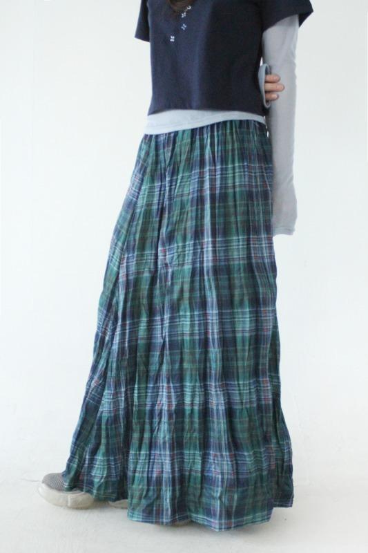 히피디피 green check long skirt
