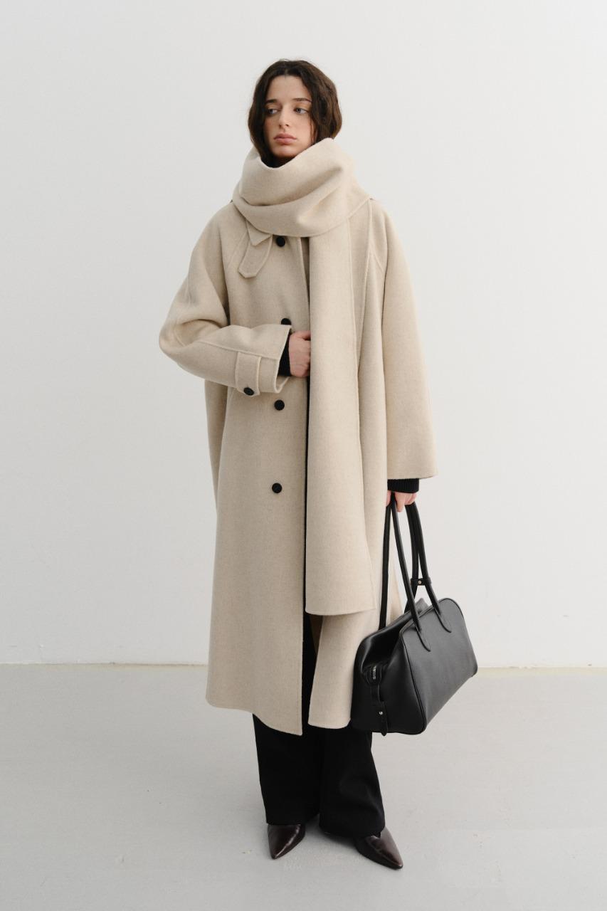 UNISEX HANDMADE CASHMERE MUFFLER COAT MELANGE IVORY