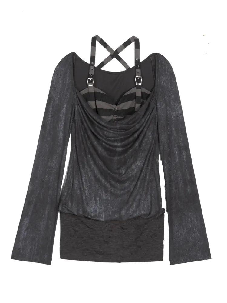 Off-Shoulder Ruffled Mid-Length Slimming Punk Top【s0000014124】